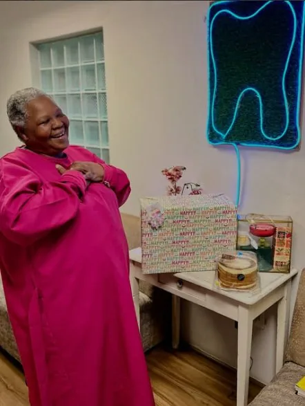 Mamzo, SAVOY's longtime dental nurse, celebrating her birthday at the practice
